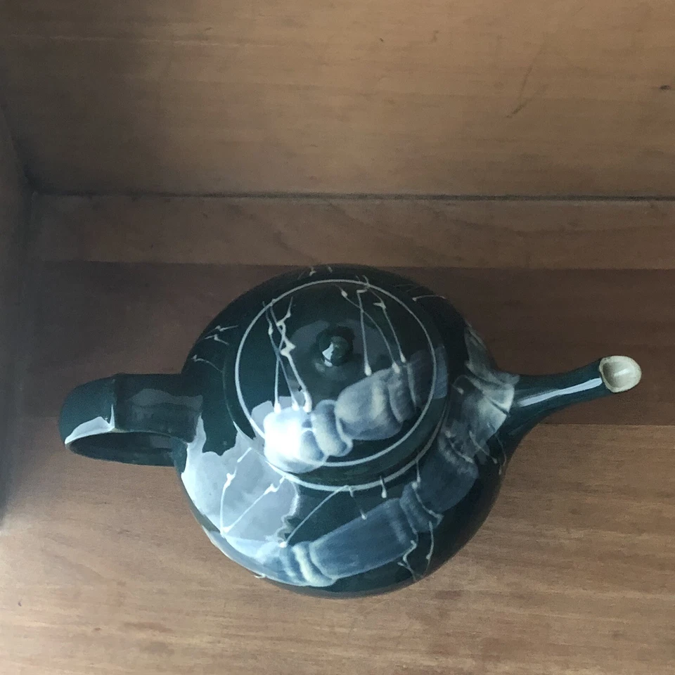 I. Tetera firmada artesanalmente por B. Remsen estudio de arte cerámica verde oscuro Ann Arbor 1992 Foto 4 de 4