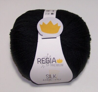 100gm ball of Regia Premium SILK BLEND 4ply Fingering Sock yarn #00099 BLACK