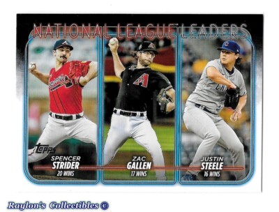   2024 ~ Topps #309 ~ 2023 NL Win Leaders ~ Strider / Gallen / Steele ~ NmMt=8