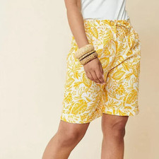 Shorts Yellow Floral Print Linen Shorts by Kaleidoscope Size 10 RRP  25