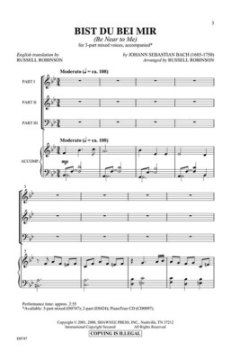 Bist Du Bei Mir (Be Near to Me) 3-Part Mixed Sheet Music