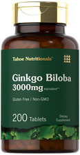 Ginkgo Biloba 3000mg  200 Tablets  Vegetarian, Non-GMO  by Tahoe Nutritionals
