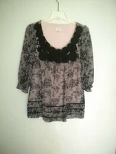 ECI NEW YORK BLOUSE COMBINATION BLACK AND PINK3/4  SLEEVE ROUND NECK   SIZE 8