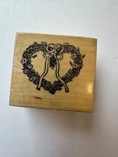 PSX Designs Floral Heart Wreath with Bow Rubber Stamp 1987 Approx 1.5” x 1.5”