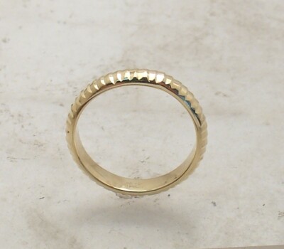 Size Unique Ribbed Style Diamond Cut Domed Band Ring Real 14K