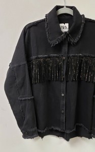 zara fringe jacket black