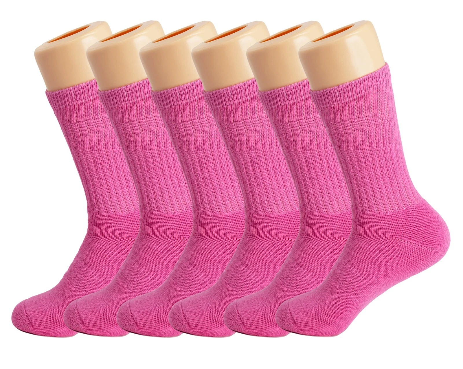 Pink Cotton Crew Socks for Women with Full Cushioned 6 Pairs