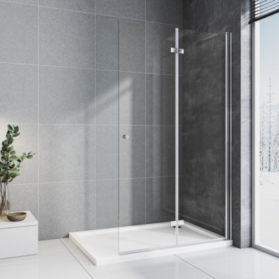 Faltbar+Drehbar Duschkabine Falttür 6mm Glas 180 Grad für Mietwohnungen