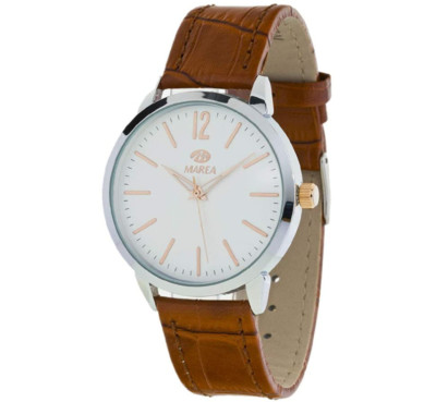 Marea Herren Quarzuhr 41mm Edelstahl + braunes Lederarmband - B41157/3