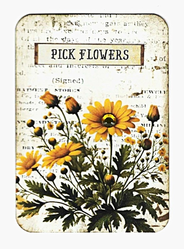 ACEO Art Trading Card ATC Original Collage Pick Flowers Yellow Wildflowers OOAK