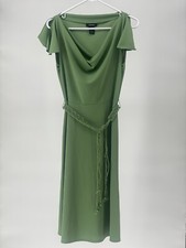 Express Green Flutter Sleeve Spilt Midi Dress Macrame Belt Women’s Size 5/6