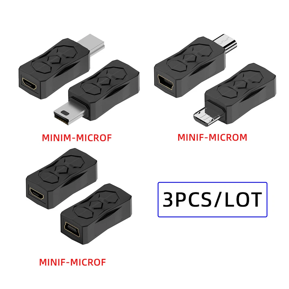 CY 3pcs Micro USB 2.0 to 5Pin Mini USB  Male to Female Extension Data Adapter - Image 2 of 4