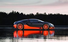 Cars bugatti veyron supercar exotic reflection Desk Mat Stitched