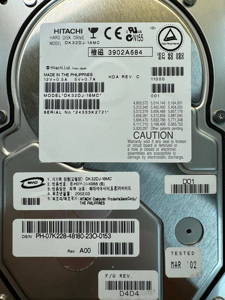 HITACHI DK32DJ-18MC 3902A684 18GB  10K RPM 4MB ULTRA160/LVD/SE 80pin SCSI 3.5" - Image 2 of 4