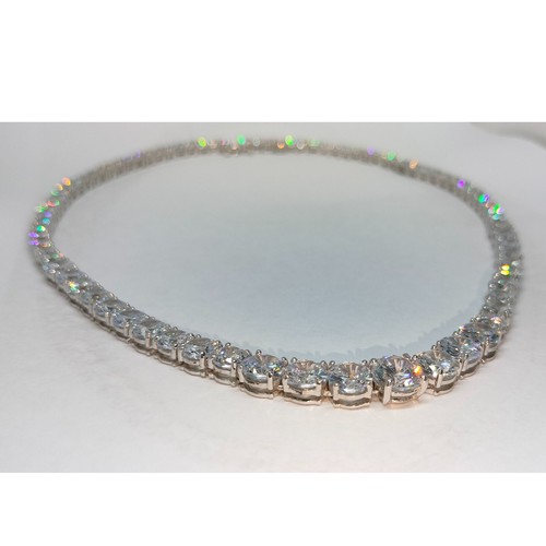 Heavy 20 Ct Simulated Diamond Tennis Necklace 14K White Gold Plated Solid Silver - Picture 5 of 12