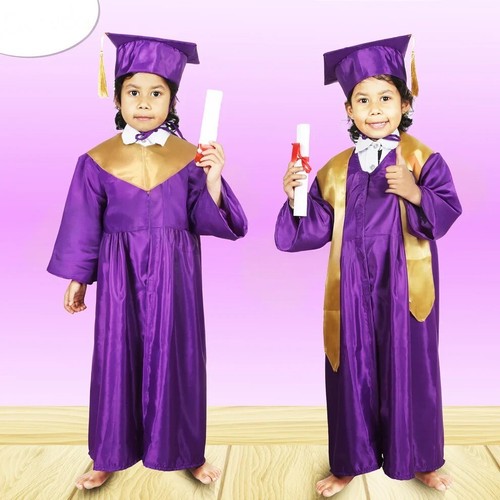 New Convocation / Graduation/ Degree Purple Gown with Degree Cap & Golden Sashe - Picture 4 of 6