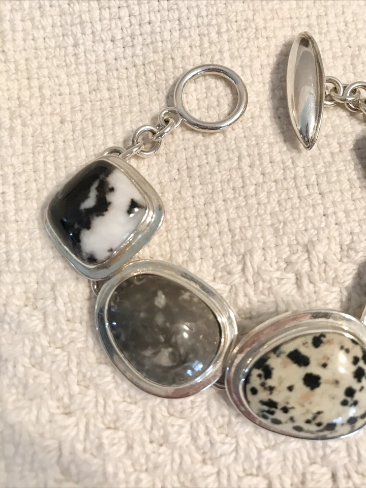 HEAVY ARTISAN 925 Sterling Silver Gemstone Bracelet 69.5 Grams 7 1/2” - Image 3 of 4