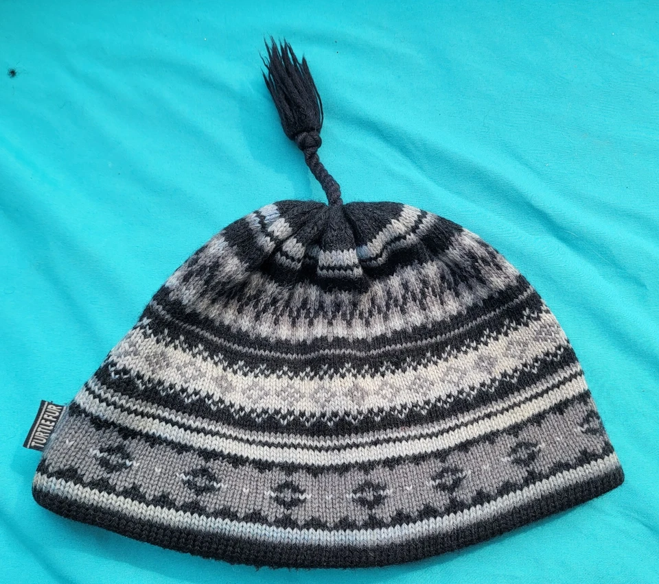 Gorro vintage borla tartaruga criança preto e branco 100% lã trenó de esqui inverno quente - Imagem 4 de 4