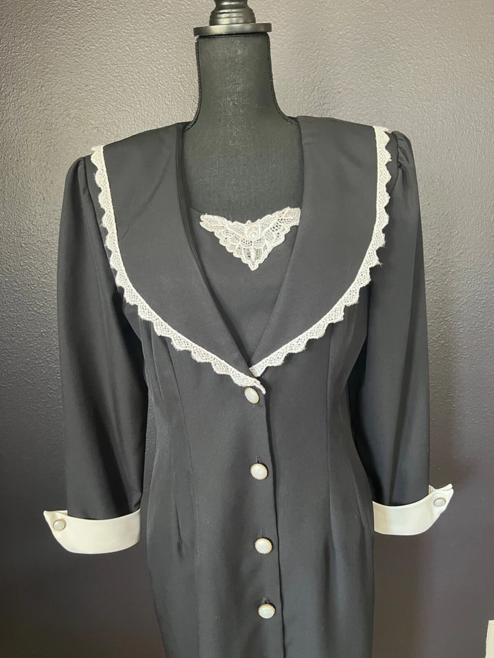 Vestido Vaina Vintage Años 80 Para Mujer 12 Cuello Encaje Negro Secretaria Años 80 Hace Años 40 Foto 2 de 4