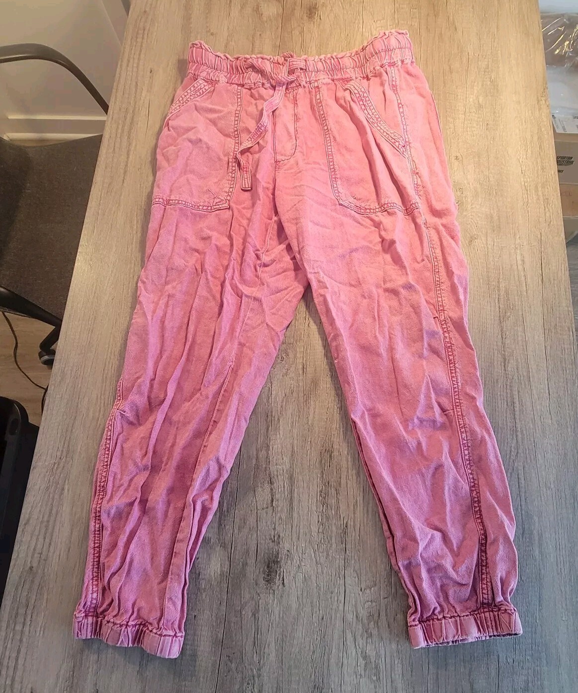 ANTHROPOLOGIE US women’s M Medium Pink Linen Viscose Utility Joggers Pants