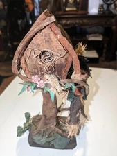 Handmade Wooden Birdhouse With Vine And Scare Crow