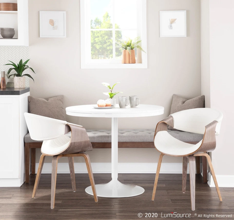 Silla de comedor Lumisource Mid-Century de cuero sintético blanco en gris claro Foto 2 de 4