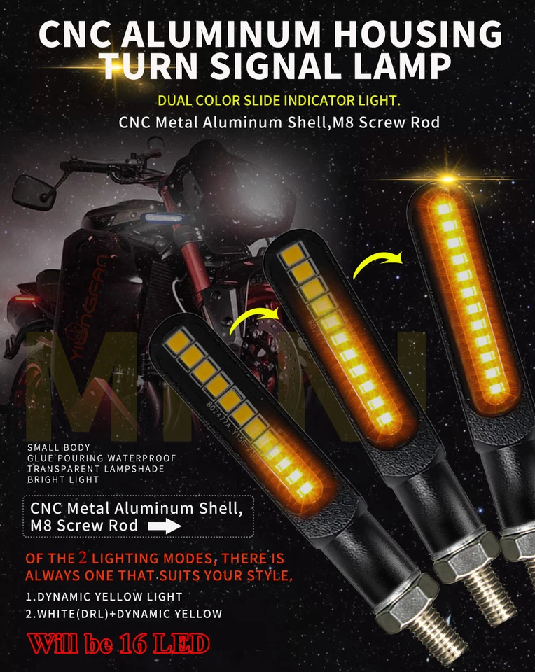 Luces LED intermitentes para motocicleta indicadores DRL lámpara de flujo dinámico impermeable Foto 4 de 4