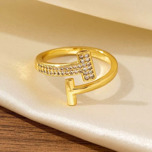 14ct Gold Plated T Shape Ring Adjustable Geometric Statement Jewelry for Women