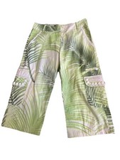 VTG Hawaiian Pants Capris Beach Crop Cargo Tropical Embellished Wide Leg 4 Small