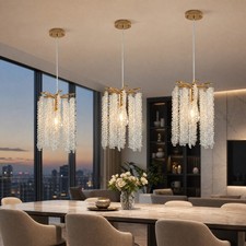 3 Pack Crystal Chandelier Elegant Gold Pendant Light Island Hanging Lamp Fixture