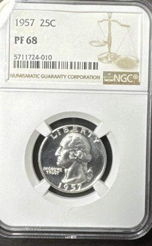1957 NGC PF68 90% Silver Proof Washington Quarter