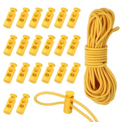 20Pcs Plastic Cord Locks 16ft Elastic Cord Double-Hole Toggles Yellow