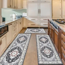 Kitchen Rugs Sets of 3,Farmhouse Kitchen Rugs and Mats Non Skid Washable,Soft...