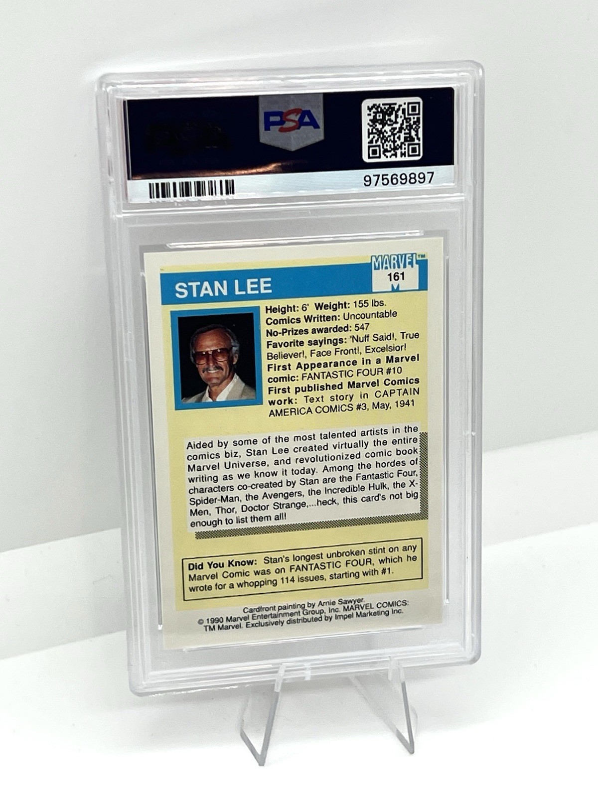 1990 Marvel Universe Spider-Man Presents: #161 Stan Lee - Mr. Marvel PSA 9 MINT view 3
