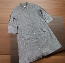 J Jill Dress Shirt Women Sz S Love Linen Gray White Striped Pockets 3/4 Sleeves