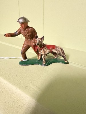 Vintage 1930s Cast Lead Barclay B148 Dispatcher w/German Shepherd w/Metal Hat