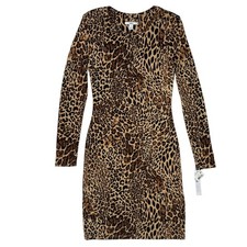 Bar III Bodycon Dress S Brown New Leopard Print Long Sleeve Mini Wild Fierce