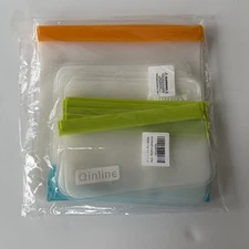 Qinline Reusable Food Storage Bags - 24 Pack Dishwasher + Freezer Safe BPA Free