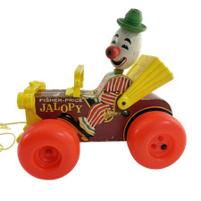 Fisher Price 1965 Vintage Jolly Jalopy Circus Clown Wooden Pull Toy 724 USA