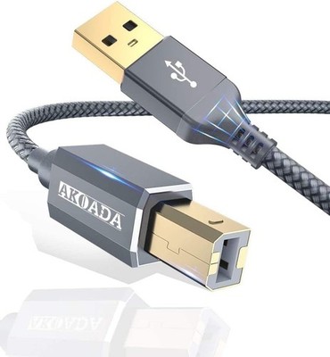 AkoaDa USB Druckerkabel, 2,0 A Stecker auf B Nylon geflochten 4,5 m, grau