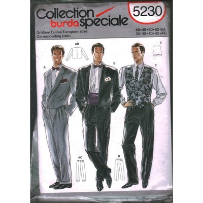 Burda Speciale 5230 Mens Tuxedo Jacket Trousers Vest Sewing Pattern Size 36-44