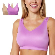 Rhonda Shear 2 Pack Brushed Lace Back with Removable Pads Bra Light Beige/Purple