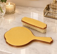Vintage Celluloid Vanity Set Hand Mirror And Hair Brush