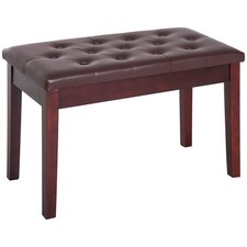 Piano Bench with Faux Leather Padded Cushion Button Tufted Wood Frame Brown