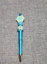 Handmade Beaded Blue Snowflake Twist Click Pen