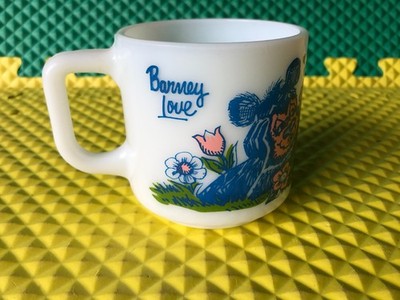 Vintage Barney Love Bear and Rabbit in Garden with Butterfly ''Love Conquers All''