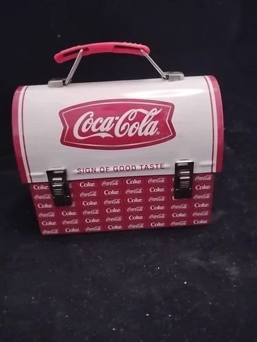 Vintage collectible Metal Dome Coca Cola Mini Lunch Box 5 1/2" w x 4 1/4"t