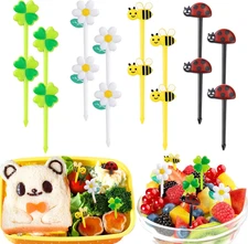 Food Picks for Kids Bento Box, 16Pcs Reusable Bees, Daisy, Four Leaf Clover, ...