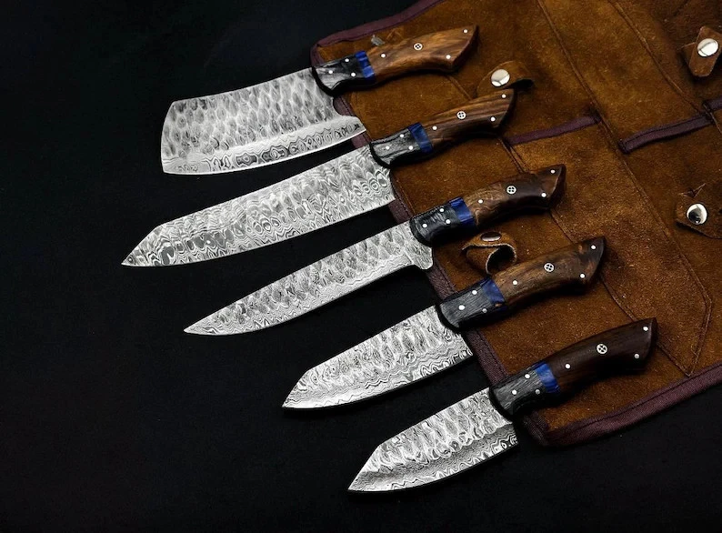 5 Pcs Damascus Steel Kitchen Knife Set Handmade Chef Knives with Bag