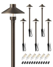 Solid Brass Low Voltage Landscape Lighting, 22" Tall 6" Shade with G4 Bulbs, ...